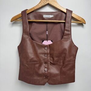 ANTHROPOLOGIE Avec Les Filles Faux Leather Vest in Brown NWT Women’s Sz XS.